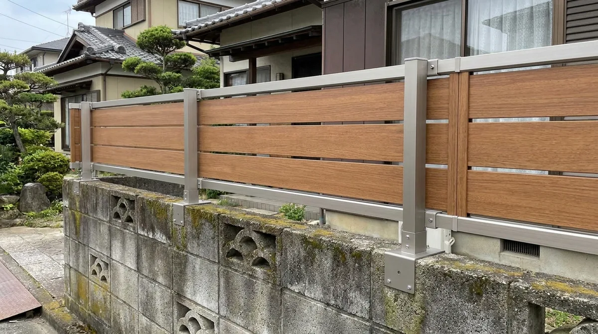 既存ブロック塀の上に後付けした目隠しフェンスのイメージ