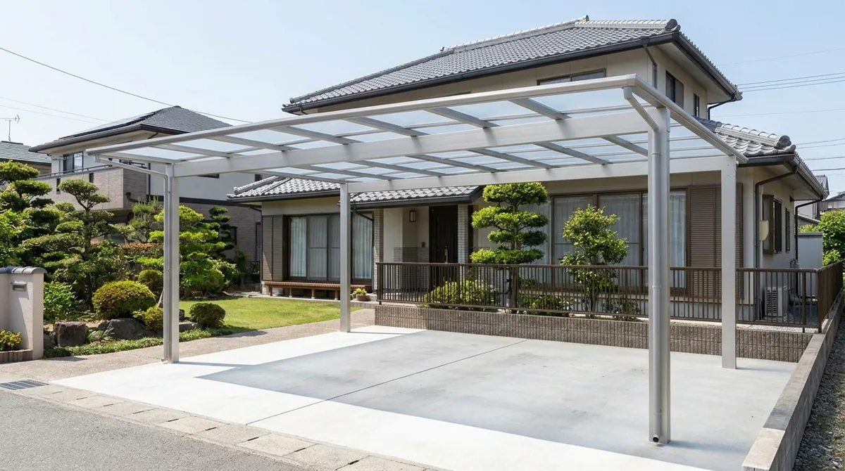 2台用アルミカーポートを設置した日本の住宅イメージ