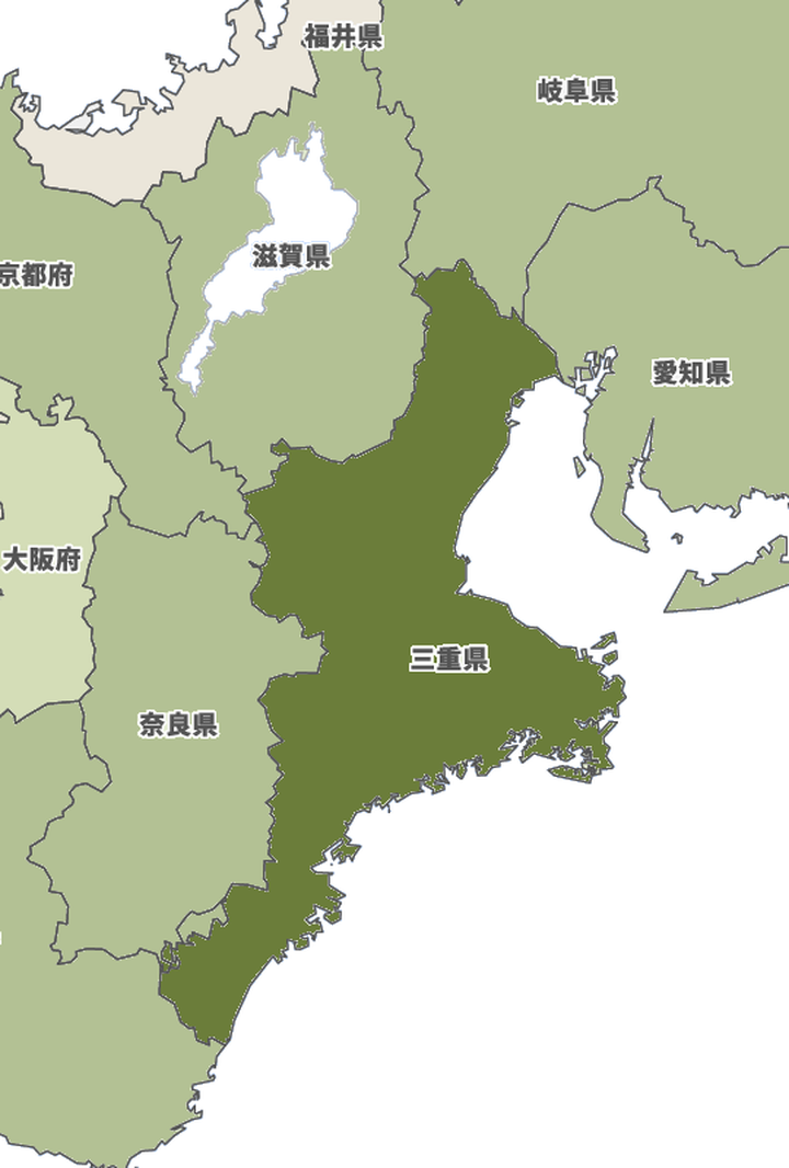 アトラディック対応エリア（三重県全域＋周辺県）マップ